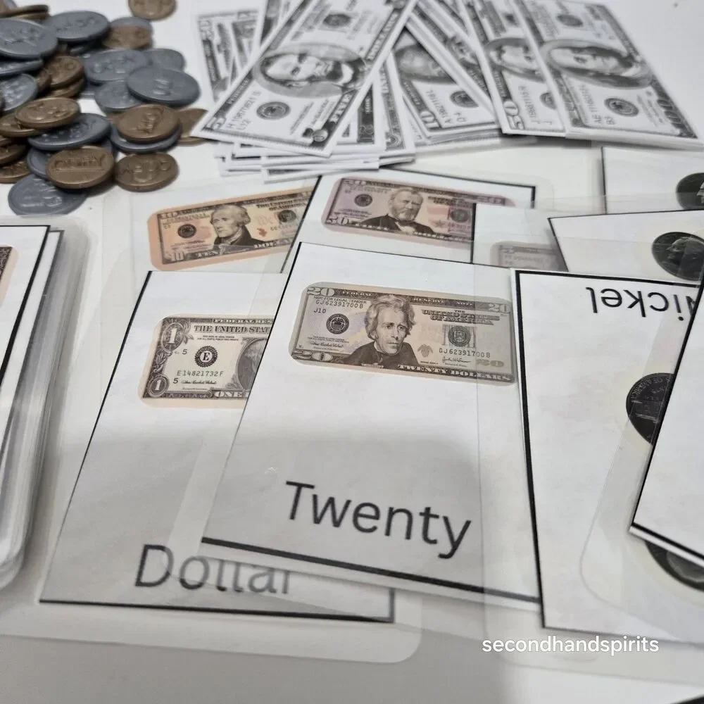 3 Sets Homemade Money Flashcards, Play Coins & Bills Learn Currency Teaching Lot